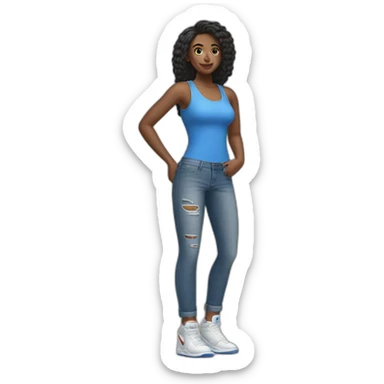 a girl with a blue jeans and a droptop and nike shoes sticker