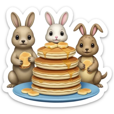 Seal, dog, bunny, turtle all eating pancakes in 1 image together sticker