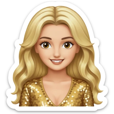 Perrie Edwards from Little Mix with long blonde hair, gold sequin outfit sticker