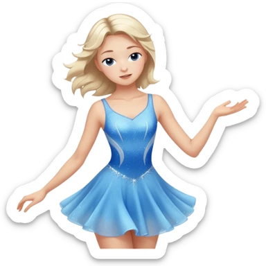 The ice skater girl in the sparkling blue dress spins gently with her eyes closed. sticker