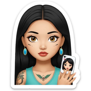 Vietnamese asian beauty, with 1 small tattoo , pretty bratz baddie, black eyeliner, black hair sticker