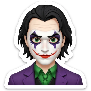 man with black hair black and white joker makeup black clothes sticker