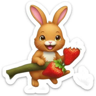 A little ginger bunny eating a strawberry off a tree sticker
