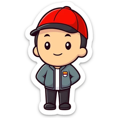 a man with a red hat, cartoonish sticker style sticker