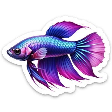 Pretty iridescent long fin betta fish blue and purple pink facing left realistic sticker