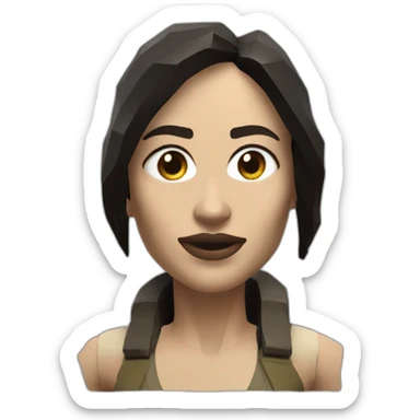 low poly angelina julie as tomb raider, hyper realistic sticker