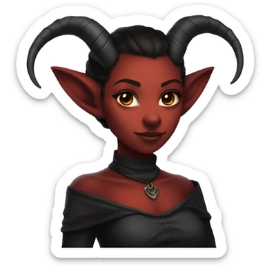 cute female tiefling red skin black horns sticker