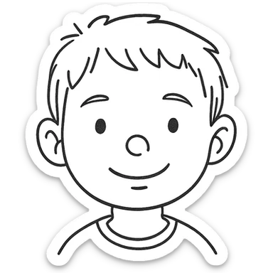 black and white hand drawn outlined portrait of a child boy's face sticker