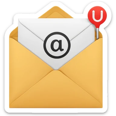 Emoji-style illustration of an envelope with a small info ‘i’ symbol on it, representing ‘Contact Us’. Bright, modern, minimal style sticker