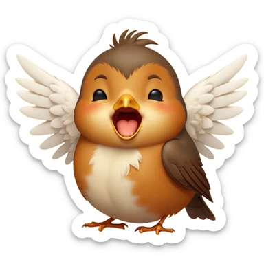 Cinematic Cute Yawning Robin Portrait Emoji, Head tilted slightly with a dramatic, wide-open yawn, showcasing a small, softly feathered body with gently drooping wings and sleepy, half-closed eyes, Simplified yet irresistibly adorable features, highly detailed, glowing with a soft, cozy glow, high shine, relaxed yet expressive, stylized with a dash of whimsical woodland charm, soft glowing outline, capturing the essence of a drowsy yet affectionate robin that appears ready to stretch out for a nap! sticker
