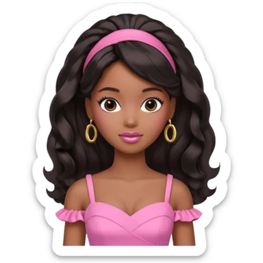 black barbie. half up half down hair, pink dress, super pretty sticker