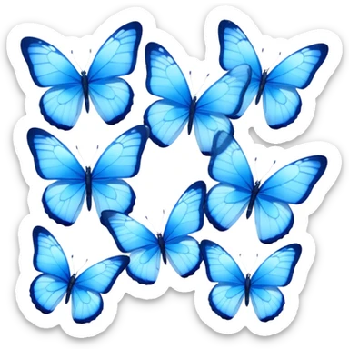 "A collection of blue butterflies in different sizes, delicate and ethereal."
 sticker