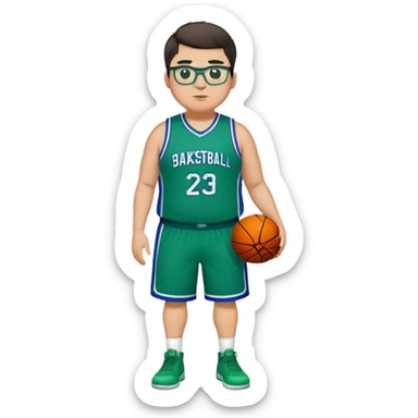 Full Body plus size white male with dark short hair basketball player wearing glasses wearing blue green uniform sticker