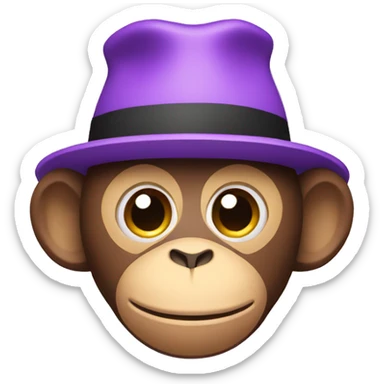 Iphone emoji monkey with hat , background color is white purple sticker