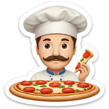 Italian pizza with chef hat and mustache sticker