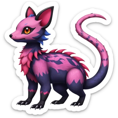 Rare epic aesthetic colorful Salandit-Noibat-Eevee-Civet-species-Fakemon-hybrid-creature, with markings, full body sticker