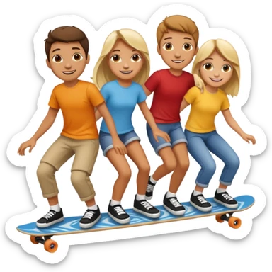 Four people on one long skateboard sticker