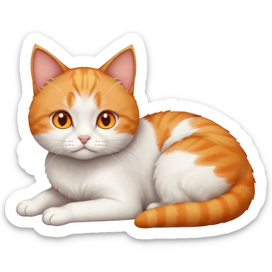 full body sad tiny short hair ginger and white cat with orange eyes lying down sticker