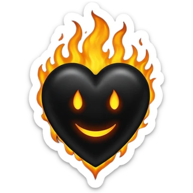 A dark black heart with glowing black flames rising smoothly, giving a mysterious and powerful feel. Transparent background, simple emoji style with a dramatic touch. sticker
