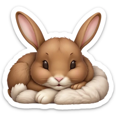 Meme-Worthy Cute Sleeping Brown Rabbit Portrait Emoji, Head resting peacefully with a contented smile, showcasing a delightfully sturdy build and a luxuriously soft brown fur, eyes shut in a serene nap, Simplified yet hilariously adorable features, highly detailed, glowing with a soft, drowsy light, high shine, relaxed and utterly lovable, stylized with an air of playful laziness, bright and heartwarming, soft glowing outline, capturing the essence of a comically sleepy bunny, so meme-worthy it feels like it could instantly become the next viral sensation of adorable slumber! sticker