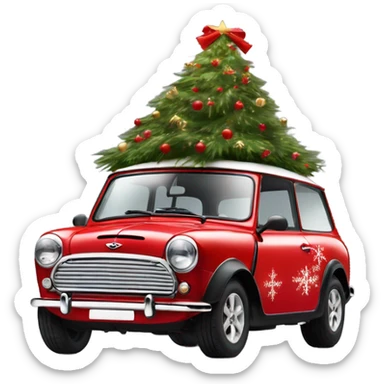 Red Mini Cooper clubman decorated for Christmas  sticker