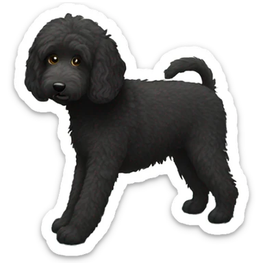 Black labradoodle doing downward dog yoga pose sticker
