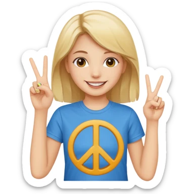 smiling girl with peace sign\ sticker
