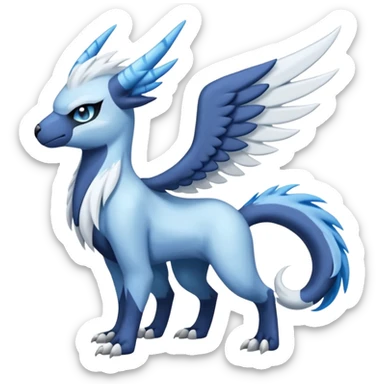 Icy Arctic Frost-Blue Pale-Shimmering Snow-Dusted Majestic Absol-Nargacuga-Meloetta-Latias-fusion-creature (full body) sticker