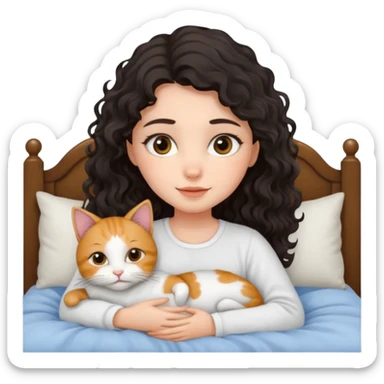 angelic black wavey hair girl in the bed with her cat sticker