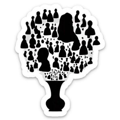 A sleek, symmetrical vase in the center of the image, created by the negative space between two black silhouettes of human profiles facing each other on either side.  sticker