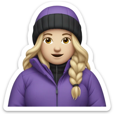 Chubby female long blonde hair skier with purpley-grey jacket and black pants showing whole body in high resolution sticker