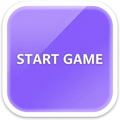 minimal UI button "START GAME", white liquid glass style button, glossy translucent glass surface, soft reflections, smooth rounded corners, inside a lilac / violet rounded rectangle background, modern mobile game UI, subtle glow, soft shadows, clean typography, centered composition, high contrast sticker