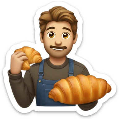 boulangère qui tient un croissant dans ses mains avec un visage croissant sticker