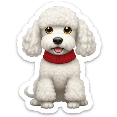 White poodle wearing a red sweater sticker