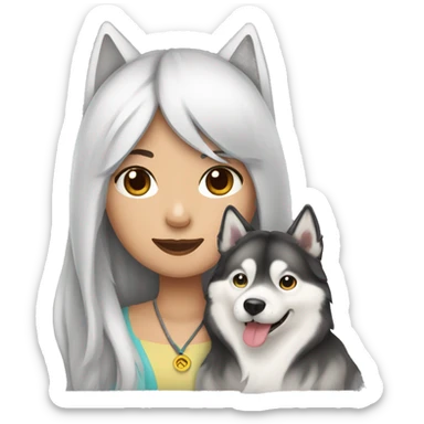 Long hair Asian Girl with husky dog sticker