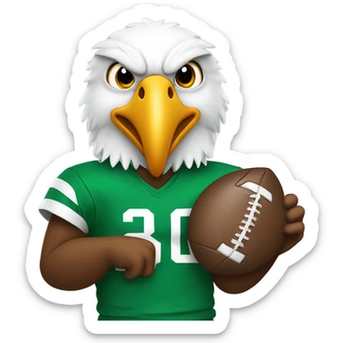 Eagle wearing Kelly Green with a football sticker