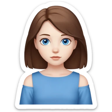 girl with pale skin, blue eyes, and shoulder length brown hair sticker