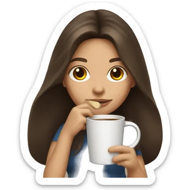 Long brunette hair girl holding a cup of coffee sticker