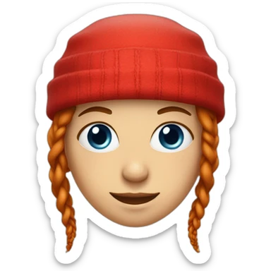 a girl with long red dreadlocks and a little dark at the root, blue eyes, a little bags under the eyes in a red hat, a malicious smile, furrowed eyebrows sticker