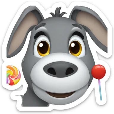A donkey eating a lollipop sticker