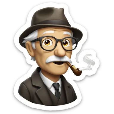 white old man with smoking pipe, glasses on for head sticker