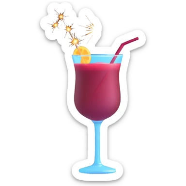 3D emoji style cocktail glass with burgundy drink and a sparkler sticker