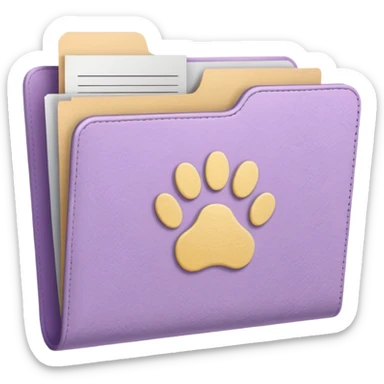 a pastel folder of documents with a pawprint on it sticker
