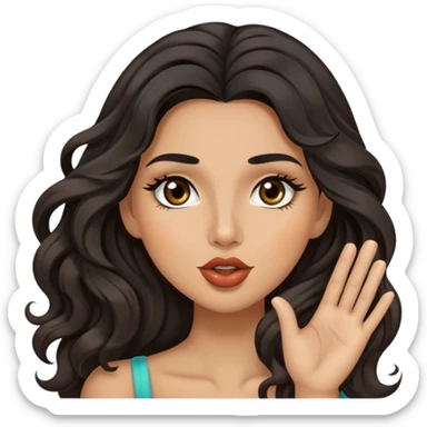 woman with olive skin, brown eyes and long lashes, and long black wavy hair blowing a kiss sticker