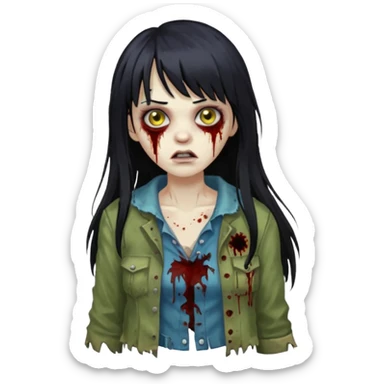 Faça uma mulher zumbi de franja cabelo longo preto 🧟‍♀️ sticker