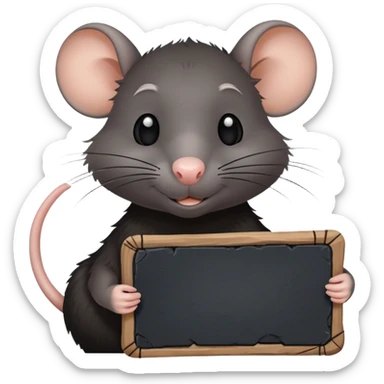 rat in all black, holds a slate, on which is written stevie ❤️ sticker