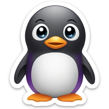 cute baby penguin as a chatbot in purple color sticker