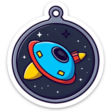 cartoonish medal for Star Citizen Hathor activity, sci-fi theme, metallic, includes a star and spaceship motif, playful and bold, suitable for in-game achievement sticker