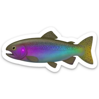 realistic rainbow trout fish bright saturated purple blue green yellow white with scales and black speckles sticker
