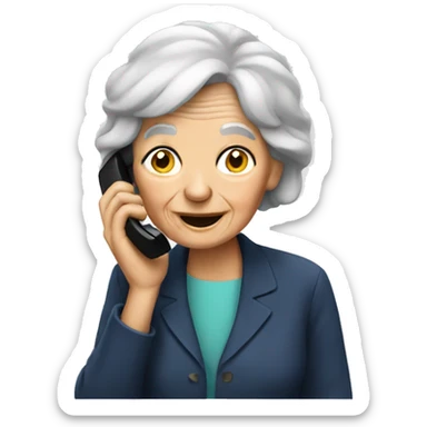 an old woman talking on the phone sticker